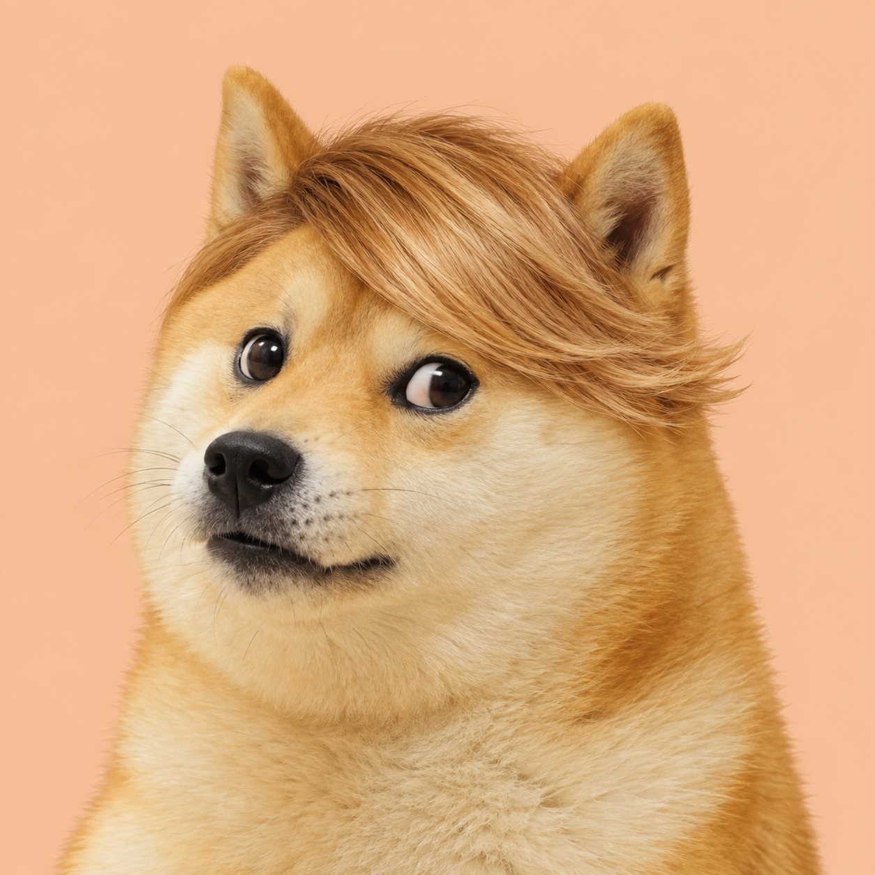 Doge giving the classic side-eye, remixed with a caramel side-swept fringe